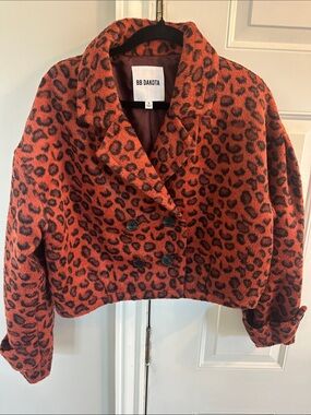 BB Dakota by Steve Madden Burnt Orange Leopard Cropped Pea Coat Size Small